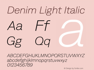 Denim Light Italic Version 4.000;Glyphs 3.2 (3179)图片样张