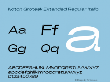 Notch Grotesk Extended Regular Italic Version 1.000 | web-ttf图片样张