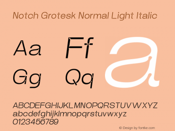 Notch Grotesk Normal Light Italic Version 1.000 | web-ttf图片样张