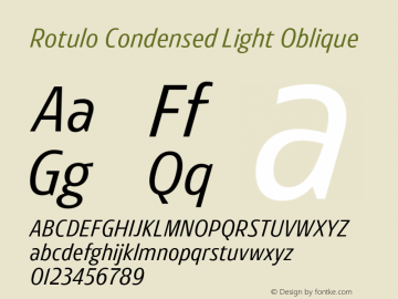 Rotulo Condensed Light Oblique Version 1.000;Glyphs 3.1.1 (3141)图片样张