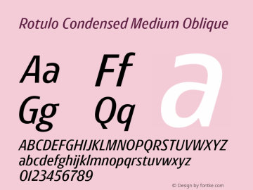 Rotulo Condensed Medium Oblique Version 1.000;Glyphs 3.1.1 (3141)图片样张