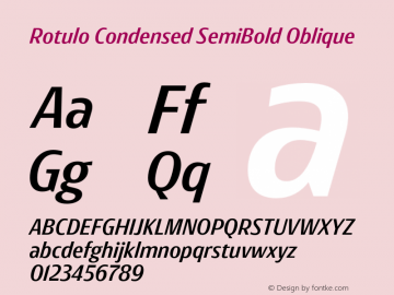 Rotulo Condensed SemiBold Oblique Version 1.000;Glyphs 3.1.1 (3141)图片样张