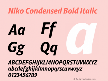 Niko Condensed Bold Italic Version 1.002图片样张