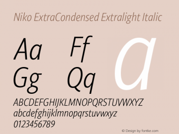 Niko ExtraCondensed Extralight Italic Version 1.002图片样张