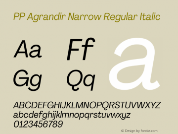 PP Agrandir Narrow Regular Italic Version 4.100 | FøM Fix图片样张