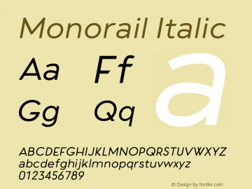 Monorail Regular Oblique Version 1.000;PS 001.000;hotconv 1.0.88;makeotf.lib2.5.64775图片样张