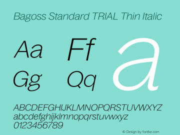 Bagoss Standard TRIAL Thin Italic Version 3.001;Glyphs 3.1.2 (3149)图片样张