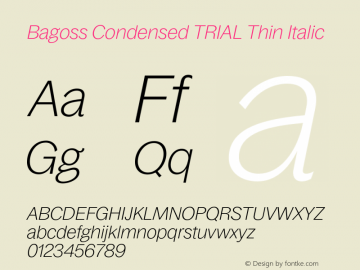 Bagoss Condensed TRIAL Thin Italic Version 3.001;Glyphs 3.1.2 (3149)图片样张