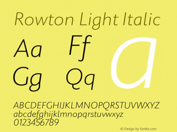 Rowton Light Italic Version 1.0图片样张