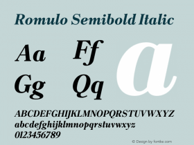 Romulo Semibold Italic Version 1.000;hotconv 1.0.109;makeotfexe 2.5.65596图片样张