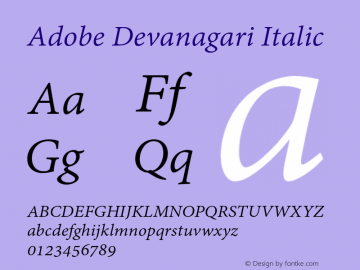 AdobeDevanagari-Italic Version 2.001;PS 2.000;hotconv 1.0.70;makeotf.lib2.5.5900图片样张