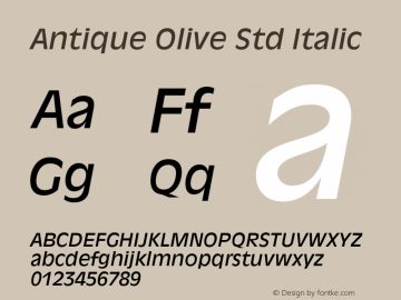 AntiqueOliveStd-Italic Version 2.106;PS 005.000;hotconv 1.0.67;makeotf.lib2.5.33168图片样张