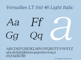 VersaillesLTStd-LightItalic Version 2.086;PS 005.000;hotconv 1.0.67;makeotf.lib2.5.33168图片样张