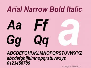 Arial Narrow Bold Italic Version 1.00 Build 1000图片样张