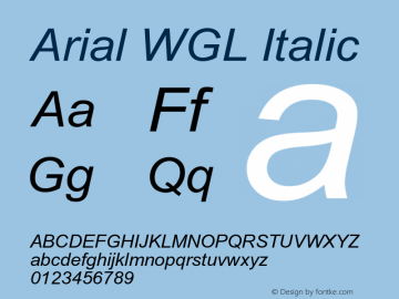 Arial WGL Italic Version 1.00 Build 1000图片样张