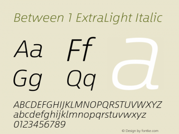 Between 1 ExtraLight Italic Version 1.00图片样张