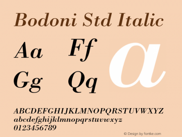 BodoniStd-Italic Version 1.000 Build 1000图片样张