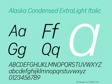 Alaska Condensed ExtraLight Italic Version 3.000 | web-ttf图片样张