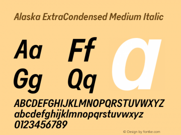 Alaska ExtraCondensed Medium Italic Version 3.000 | web-ttf图片样张