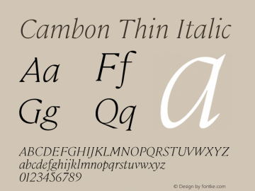 Cambon Thin Italic Version 2.001 | web-ttf图片样张