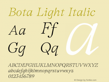 Bota Light Italic Version 2.001;FEAKit 1.0图片样张