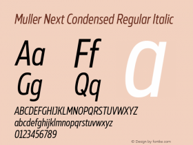 Muller Next Condensed Regular Italic Version 2.000;Glyphs 3.1.1 (3140)图片样张
