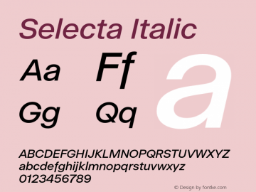 Selecta Italic Version 1.001;hotconv 1.0.109;makeotfexe 2.5.65596图片样张