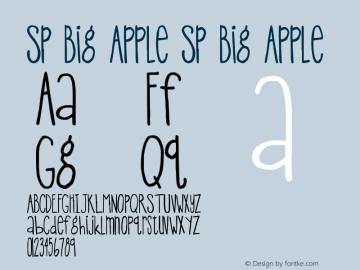 SP Big Apple SP Big Apple Version 1.00 June 24, 2005, initial release Font Sample