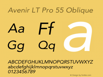 Avenir LT Pro 55 Roman Italic Version 1.00 Build 1000图片样张