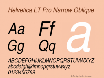 Helvetica LT Pro Narrow Oblique Version 2.000 Build 1000图片样张