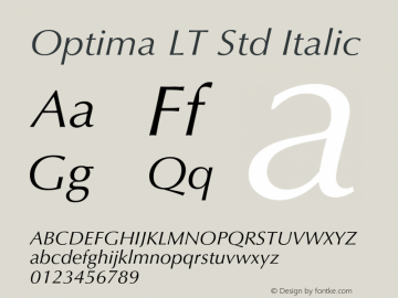 OptimaLTStd-Italic Version 1.000 Build 1000图片样张