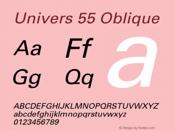 Univers 55 Oblique 001.001 Font Sample