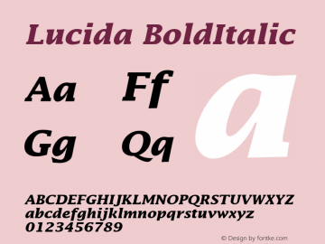 Lucida BoldItalic Version 1.00 Font Sample