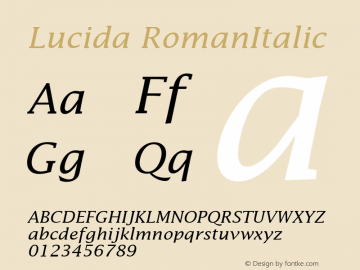 Lucida RomanItalic Version 1.00 Font Sample