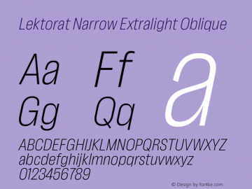 Lektorat Narrow Extralight Oblique Version 1.002图片样张