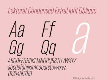 Lektorat Condensed ExtraLight Oblique Version 1.002图片样张