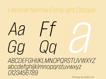 Lektorat Narrow ExtraLight Oblique Version 1.002图片样张