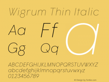 Wigrum Thin Italic Version 2.001;PS 2.1;hotconv 1.0.88;makeotf.lib2.5.647800图片样张