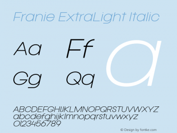 Franie ExtraLight Italic Version 1.000;Glyphs 3.1.2 (3151)图片样张