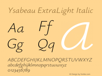Ysabeau ExtraLight Italic Version 2.000;Glyphs 3.2 (3180)图片样张