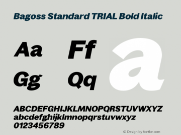 Bagoss Standard TRIAL Bold Italic Version 3.001;Glyphs 3.1.2 (3149)图片样张