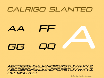 Calrigo Slanted Version 1.000;hotconv 1.0.109;makeotfexe 2.5.65596图片样张