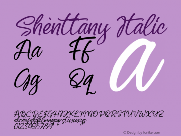 Shènttany Italic Version 1.00;May 6, 2023;FontCreator 13.0.0.2683 64-bit图片样张