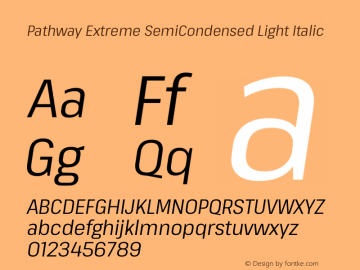 Pathway Extreme SemiCondensed Light Italic Version 1.001;gftools[0.9.26]图片样张