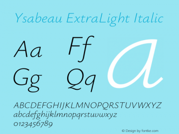 Ysabeau ExtraLight Italic Version 2.000;gftools[0.9.27.dev2+g8671c4b]图片样张