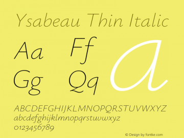 Ysabeau Thin Italic Version 2.000;gftools[0.9.27.dev2+g8671c4b]图片样张