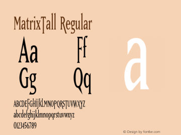 MatrixTall Regular Macromedia Fontographer 4.1 12/22/96 Font Sample