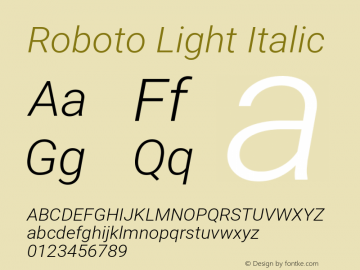Roboto Light Italic Version 2.001151; 2014图片样张