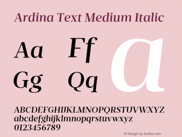 Ardina Text Medium Italic Version 1.001;PS 001.001;hotconv 1.0.70;makeotf.lib2.5.58329图片样张