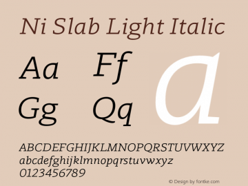 Ni Slab Light Italic Version 1.000;PS 001.000;hotconv 1.0.88;makeotf.lib2.5.64775图片样张